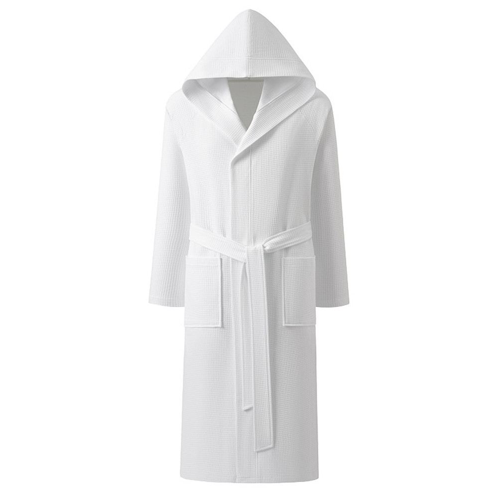 Cotton Waffle Kimono Robe, Long Sleeve Hooded Bathrobe, Couples Sleepwear and Home Loungewear for Spring and Autumn