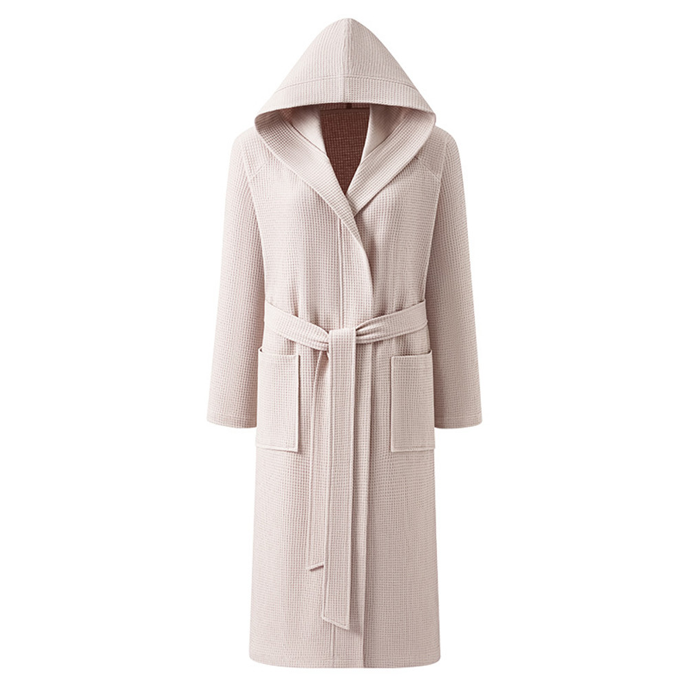 Cotton Waffle Kimono Robe, Long Sleeve Hooded Bathrobe, Couples Sleepwear and Home Loungewear for Spring and Autumn