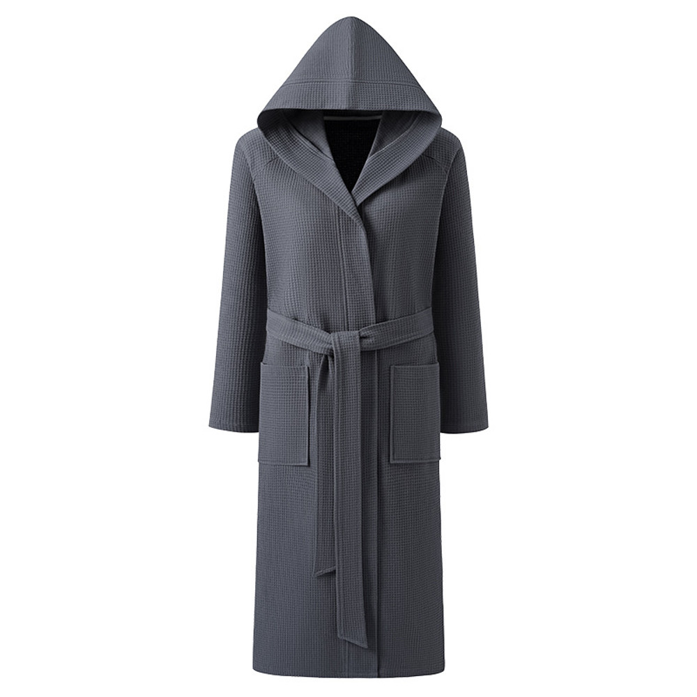 Cotton Waffle Kimono Robe, Long Sleeve Hooded Bathrobe, Couples Sleepwear and Home Loungewear for Spring and Autumn