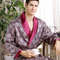 Men's Satin Kimono Robe, Luxury Print Gold Bathrobe, Plus Size Silk Dressing Gown, Geometric Lounge Sleepwear