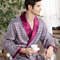 Men's Satin Kimono Robe, Luxury Print Gold Bathrobe, Plus Size Silk Dressing Gown, Geometric Lounge Sleepwear