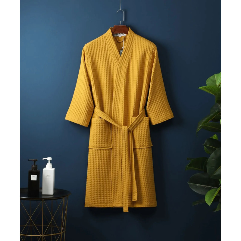 Lightweight Waffle Bathrobe, Cotton Terry Robe for Women and Men, Spring Summer Spa Robe, Long Sleeve Hotel Style Bath
