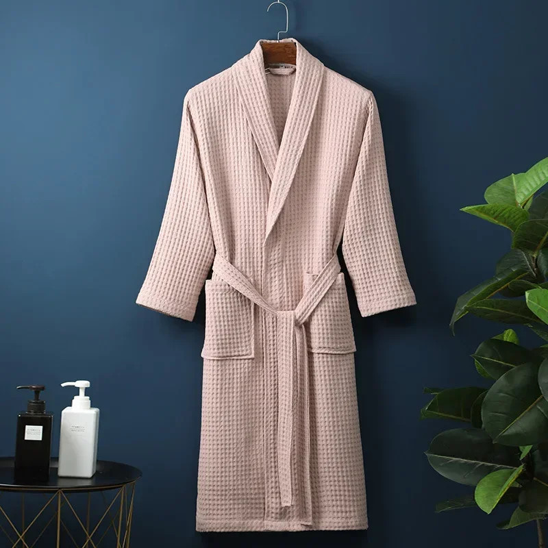 Lightweight Waffle Bathrobe, Cotton Terry Robe for Women and Men, Spring Summer Spa Robe, Long Sleeve Hotel Style Bath