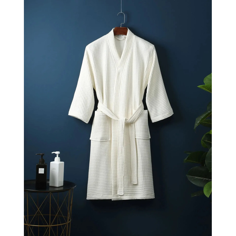 Lightweight Waffle Bathrobe, Cotton Terry Robe for Women and Men, Spring Summer Spa Robe, Long Sleeve Hotel Style Bath