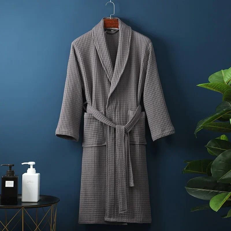 Lightweight Waffle Bathrobe, Cotton Terry Robe for Women and Men, Spring Summer Spa Robe, Long Sleeve Hotel Style Bath