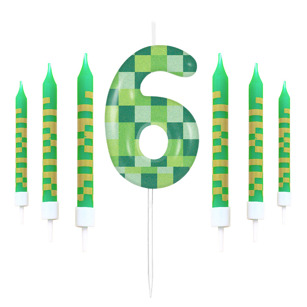 Pixel Theme Birthday Candles Green My World Cake Toppers Video Game Party Decoration Digital Number 11