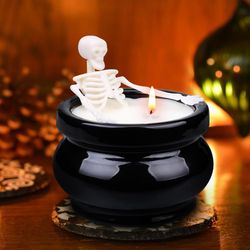 skeleton candle, gothic halloween decor, vintage farmhouse table scents, fall home decorations