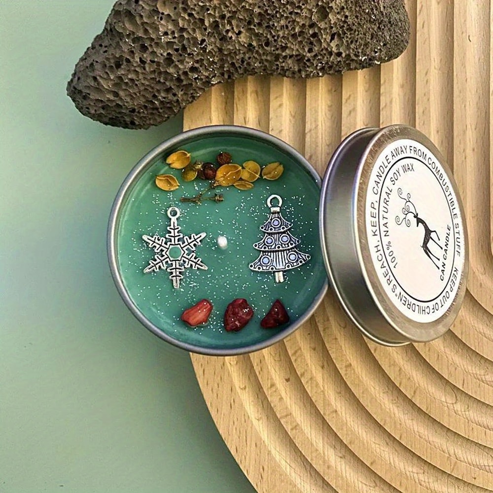 Handmade Aromatherapy Candles, with Crystal Dried Flowers, in an Antique Copper Silver Tin Can