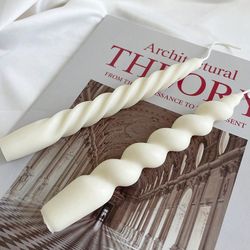 twisted swirl taper candles, long decorated candles, unscented pastel soy wax, for wedding, birthday, home decoration