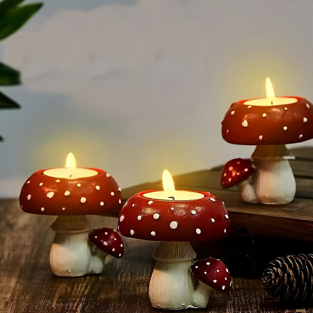 Simulation Mushroom Candle Holder Small Home Decoration Rustic Craft Ornament For Tea Lights 1