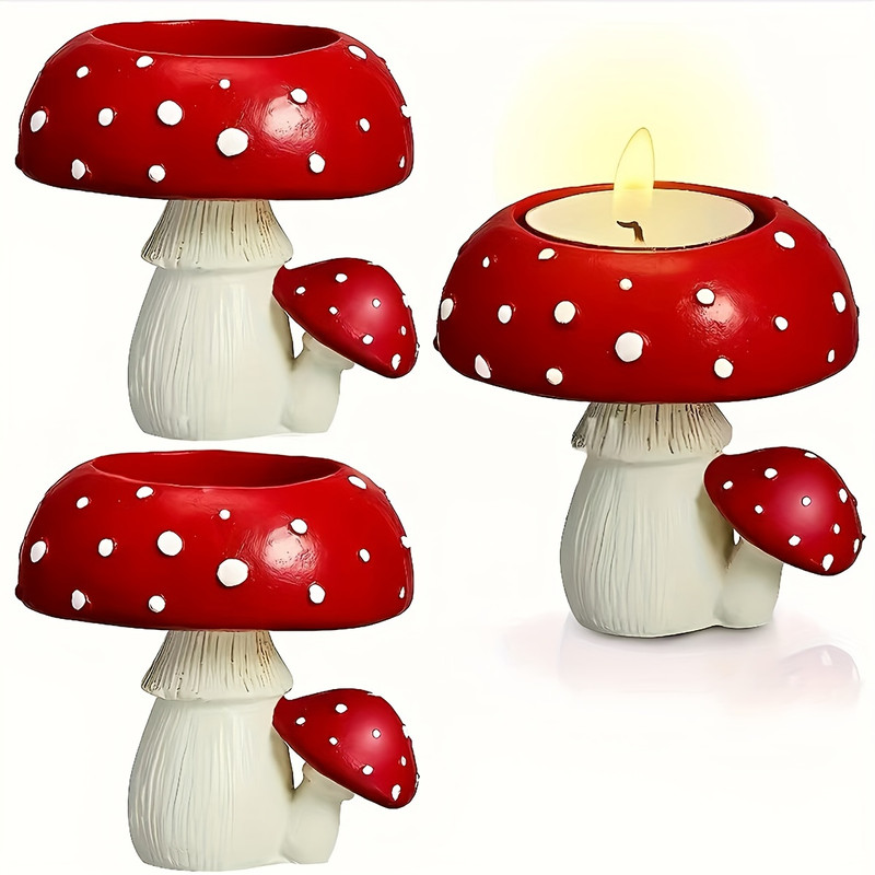 Simulation Mushroom Candle Holder Small Home Decoration Rustic Craft Ornament For Tea Lights 4