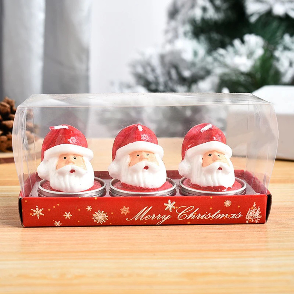 Christmas Candles Set Table Decorations With Santa Claus Snowman Xmas Tree And Pine Cones For Party 8