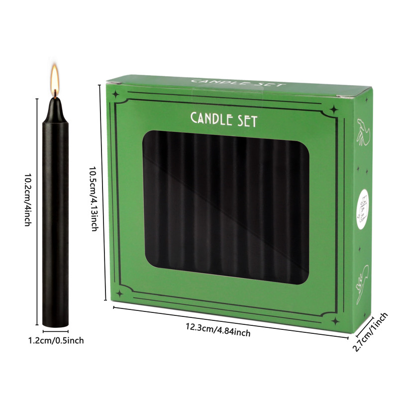 Hand Pulled, Drip Free Dinner Candles, Black Pole Wax, Smoke Free and Fragrance Free, for Wedding, Church, Home Decor