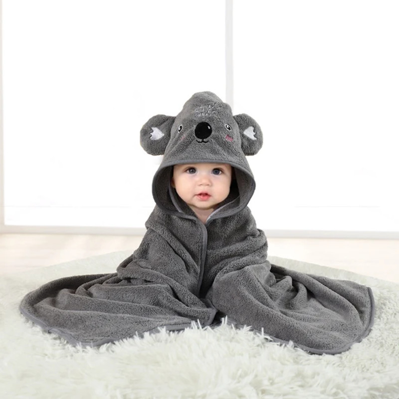 Cartoon Baby Bath Towel, Hooded Baby Bathrobe for Newborns, Swaddling Blanket for Boys and Girls, Soft Polyester Fiber