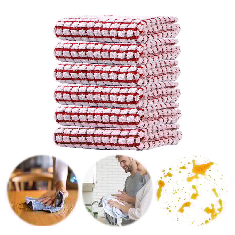 Quick Drying Absorbent Hand Towels Cotton Yarn Kitchen Dishcloths Set Checkered Decorative Towels F 0