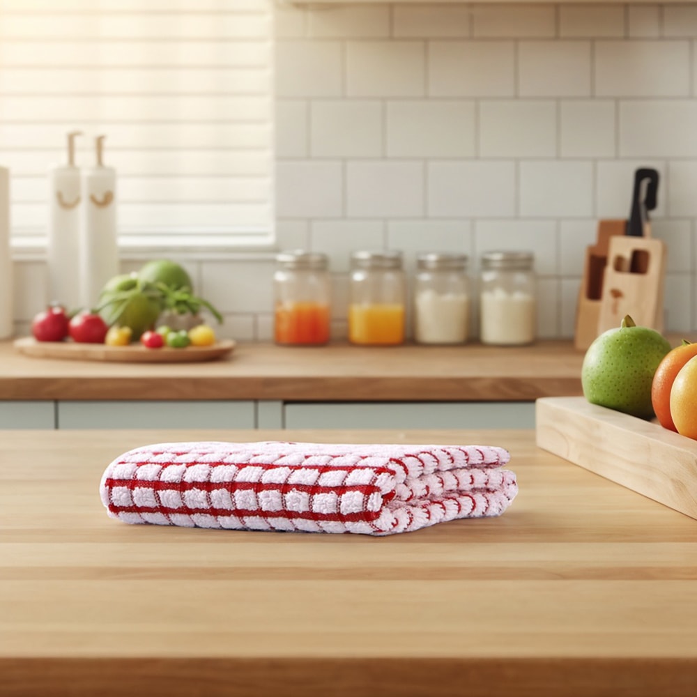 Quick Drying Absorbent Hand Towels Cotton Yarn Kitchen Dishcloths Set Checkered Decorative Towels F 1