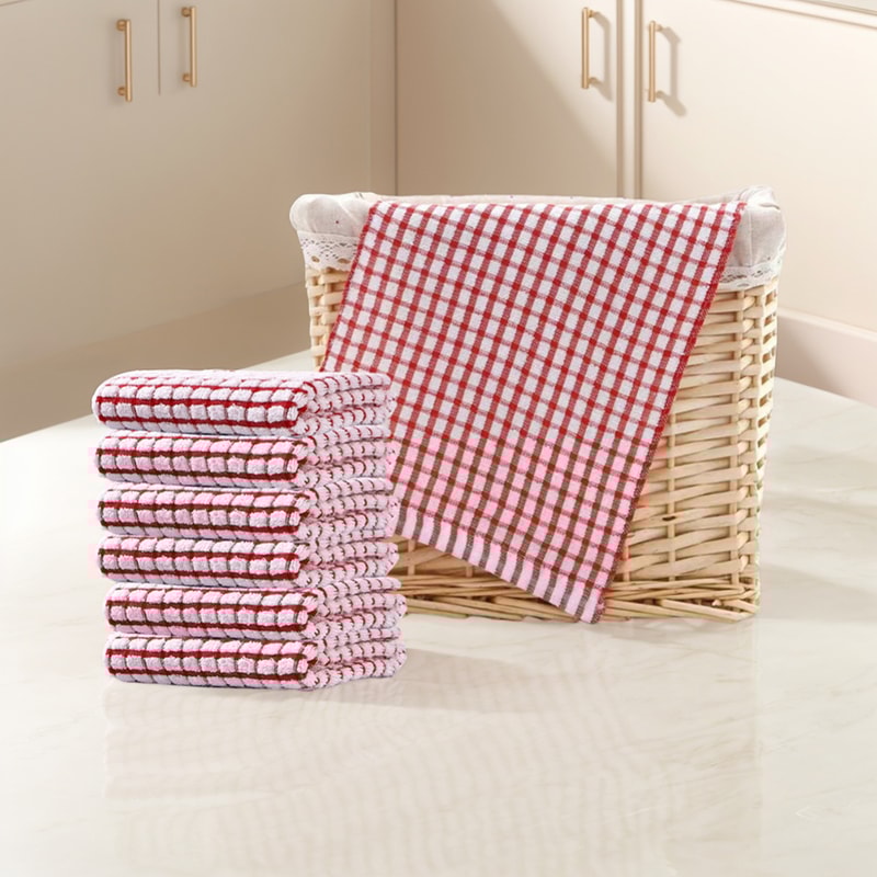 Quick Drying Absorbent Hand Towels Cotton Yarn Kitchen Dishcloths Set Checkered Decorative Towels F 2