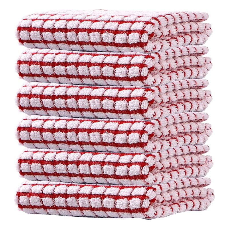 Quick Drying Absorbent Hand Towels Cotton Yarn Kitchen Dishcloths Set Checkered Decorative Towels F 7
