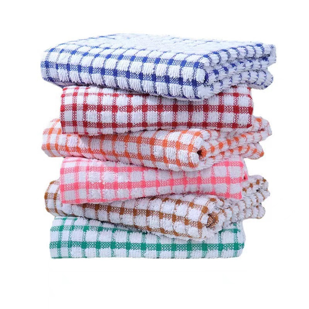 Quick Drying Absorbent Hand Towels Cotton Yarn Kitchen Dishcloths Set Checkered Decorative Towels F 9