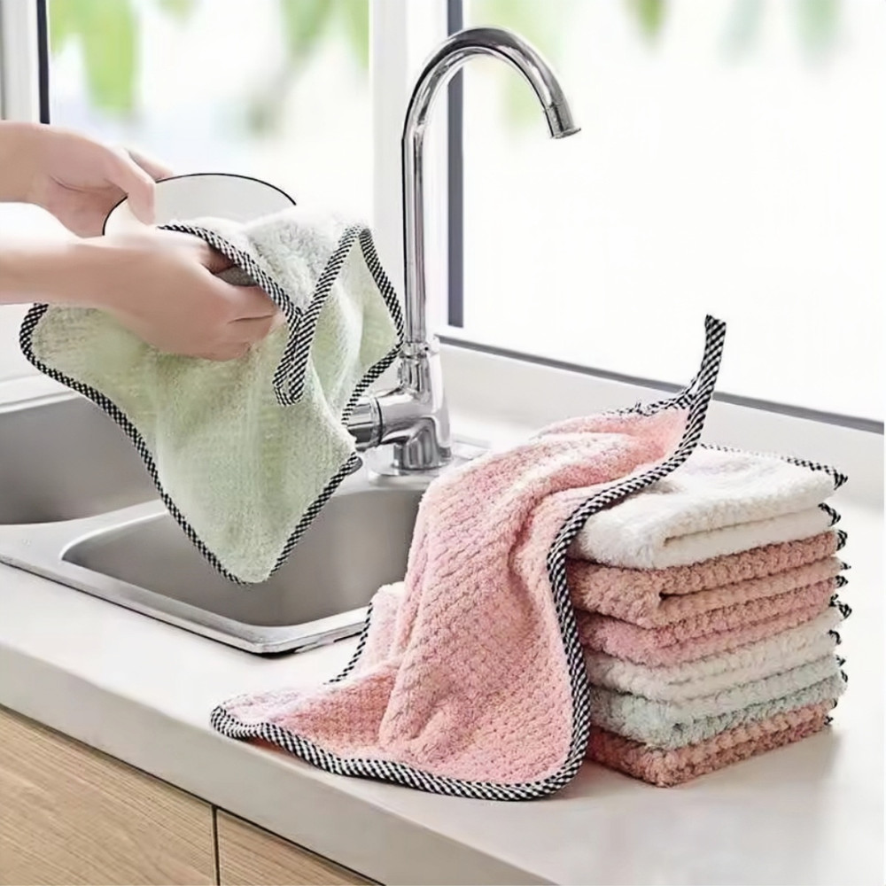 Super Absorbent Kitchen Daily Dish Towel, Thickened Non-Stick Oil Scouring Pad, Lint Free Table Cleaning Cloth