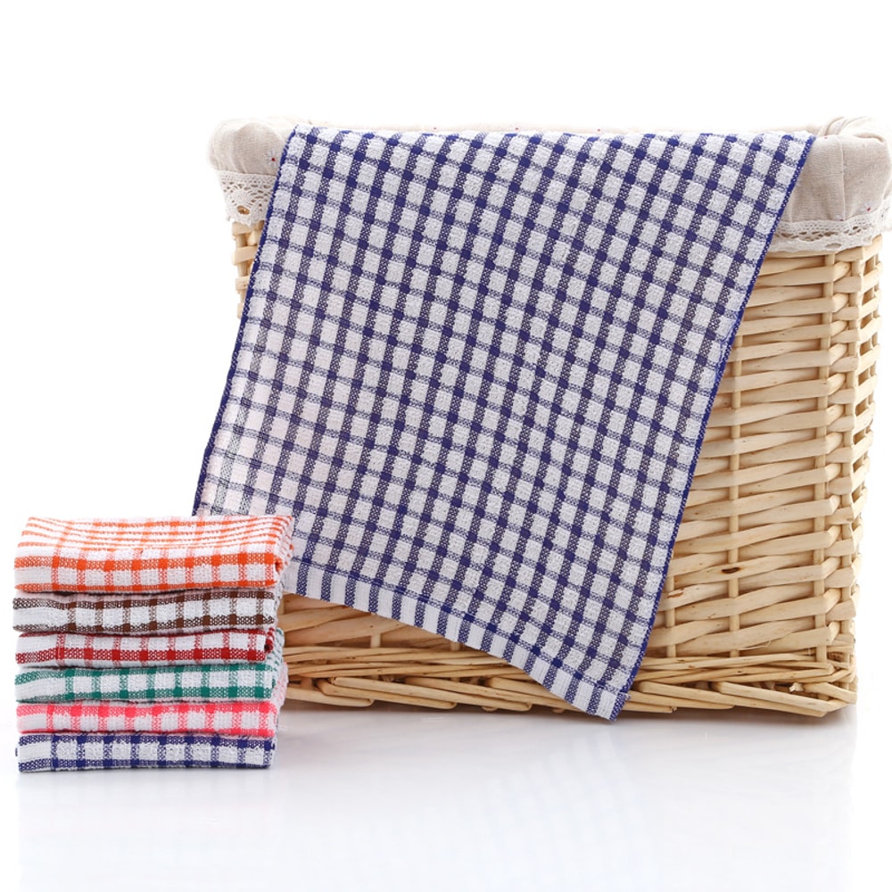 6PCS Kitchen Towel Set Highly Absorbent Cotton Tea Towels Elegant Jacquard Checkered Design 0