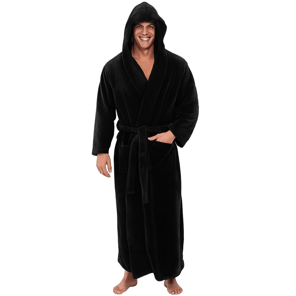 Mens Hooded Bathrobe Soft Fluffy Robe Long Quick Dry Sleepwear Home Gown 7