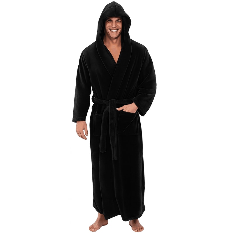 Mens Hooded Bathrobe Soft Fluffy Robe Long Quick Dry Sleepwear Home Gown 7