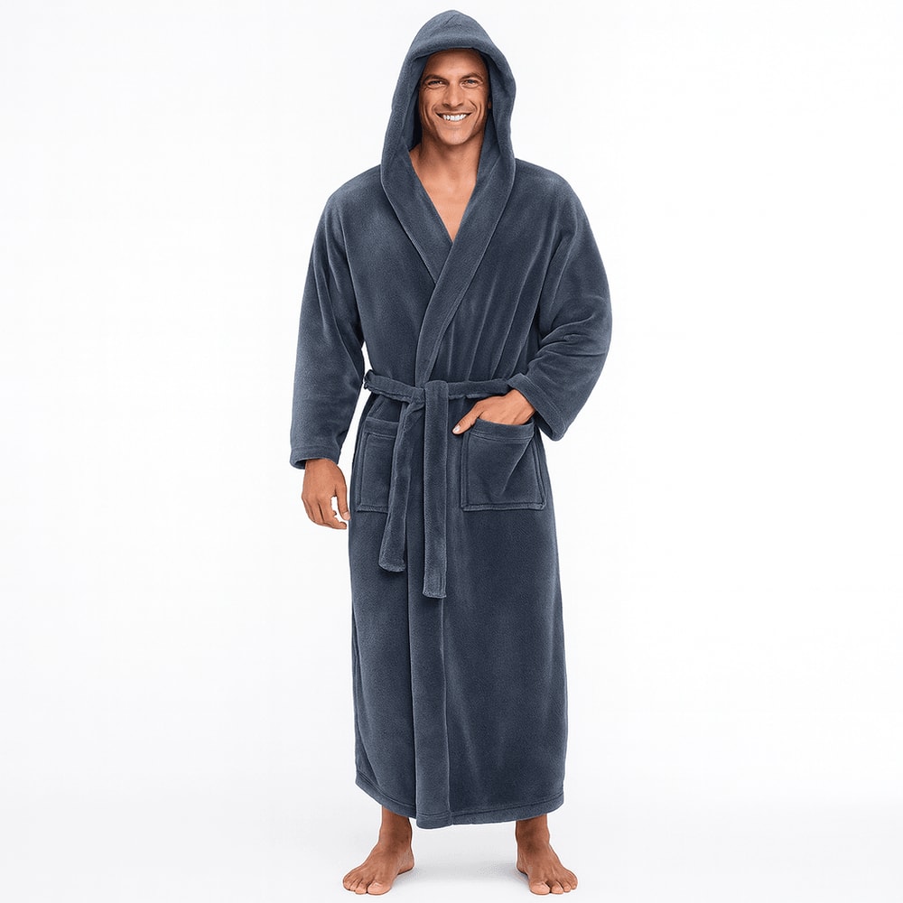 Mens Hooded Bathrobe Soft Fluffy Robe Long Quick Dry Sleepwear Home Gown 5