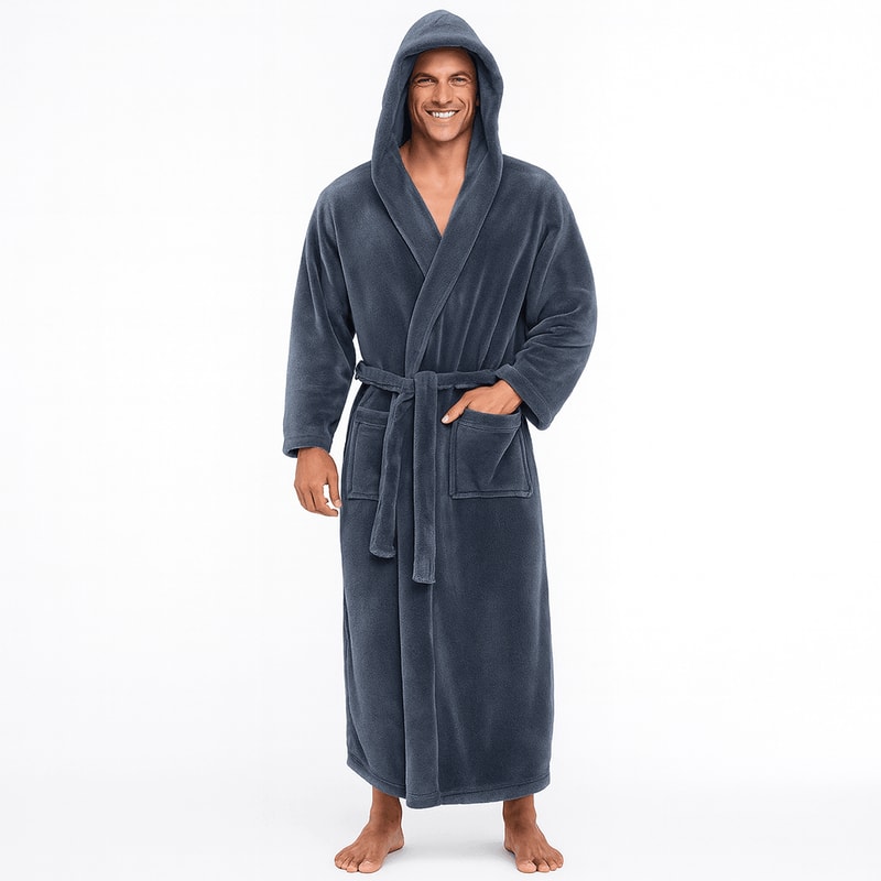 Mens Hooded Bathrobe Soft Fluffy Robe Long Quick Dry Sleepwear Home Gown 5