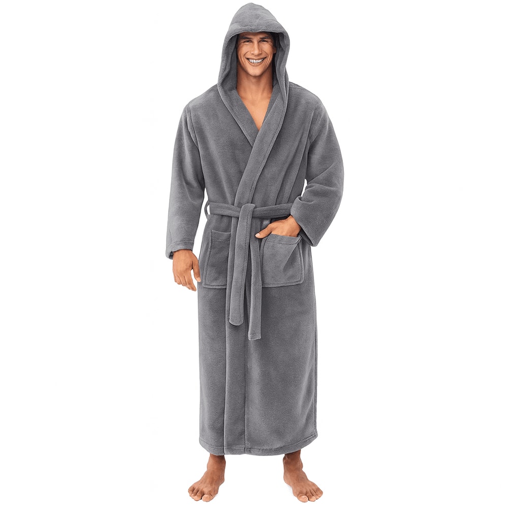 Mens Hooded Bathrobe Soft Fluffy Robe Long Quick Dry Sleepwear Home Gown 6