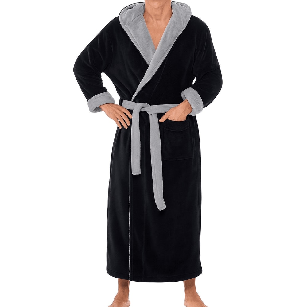 Mens Hooded Bathrobe Soft Fluffy Robe Long Quick Dry Sleepwear Home Gown 4