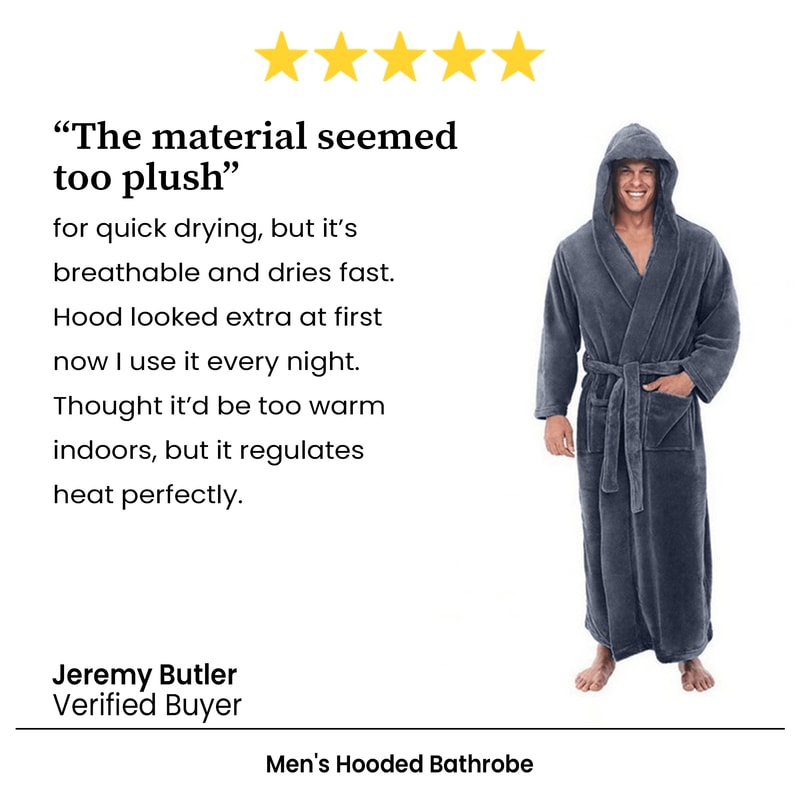 Men's Hooded Bathrobe, Soft Fluffy Robe, Long Quick Dry Sleepwear, Home Gown