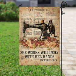 sewing works willingly with hands flag garden house flag
