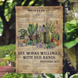 She Works Willingly With Her Hand Succulent Garden House Flag