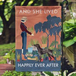 Vintage She Lived Happily Gardening German Shorthaired Pointer Garden House Flag