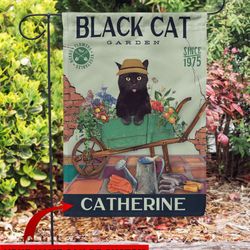 personalized black cat garden bloom garden house flag