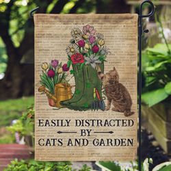 Easily Distracted By Cats And Garden House Flag