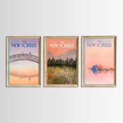 New Yorker Set Of 3 Prints, Vintage Landscape Painting, New Yorker Posters, Muted Lake Watercolor Poster, PRINTABLE, NW3