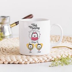 Cute Personalised Mother s Day Mug - Penguin Family with Children Names