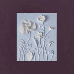 Panels gypsum 3d flower wall art Sculptural pastel sky blue bas-relief Panno Plaster flowers Light blue ready to hang