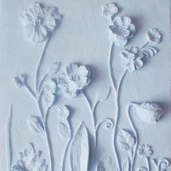 3d flower wall art light blue wall decor panel gypsum pastel bas-relief wall decor flower panno ready to hang