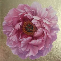 Large peony painting Original floral design Pink peony flower Square Wall Art for Bedroom, Living Room Modern flower art