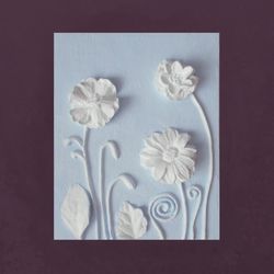 panel gypsum 3d flower wall art sculptural pastel sky blue bas-relief panno plaster flowers light blue ready to hang