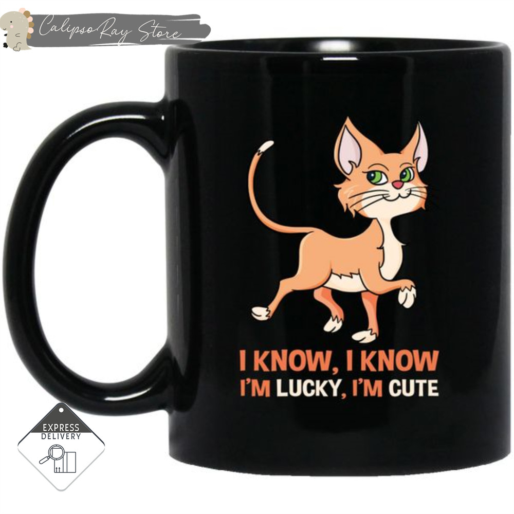 I Know I'm Lucky I'm Cute Cat Mugs.jpg