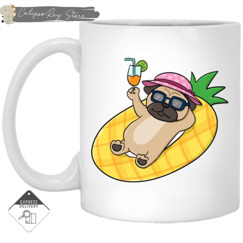Pineapple Pool Float Beach Pattern Pug Mugs.jpg