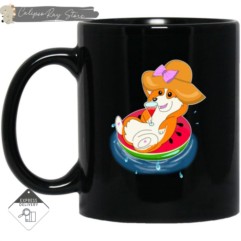 Watermelon Pool Float Beach Pattern Corgi Mugs.jpg