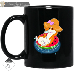 watermelon pool float beach pattern corgi mugs, custom coffee mugs, personalised gifts