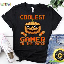 coolest gamer in the patch boys kids halloween pumpkin t-shirt
