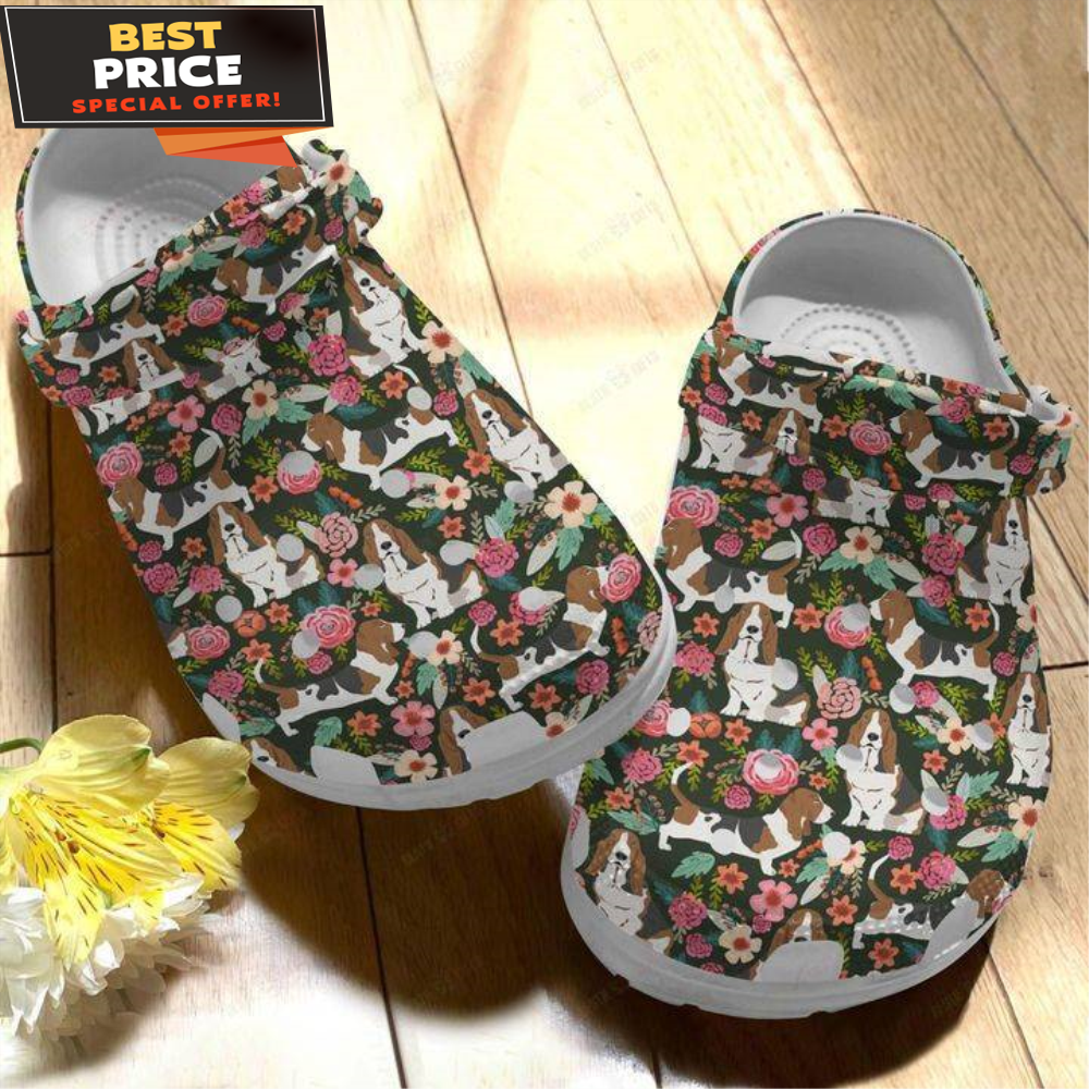 Basset Hound Floral Crocs Classic Clogs Shoes - 365crocs.jpg