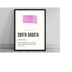 funny south dakota definition print | south dakota poster | minimalist state map | watercolor silhouette | modern travel